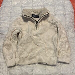 Place Cream/White Zip Up Sweater with Ribbed Knit Texture